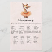 Giraffe Who's My Mommy Baby Shower Game Card 便箋 (正面)