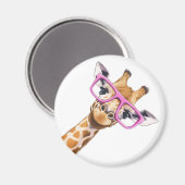 Giraffe with Pink Glasses Cute Animal Magnet マグネット (正面/裏面)
