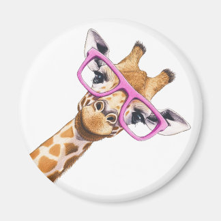 Giraffe with Pink Glasses Cute Animal Magnet マグネット