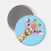 Giraffe with Pink Glasses Cute Animal Magnet #2 マグネット (正面/裏面)
