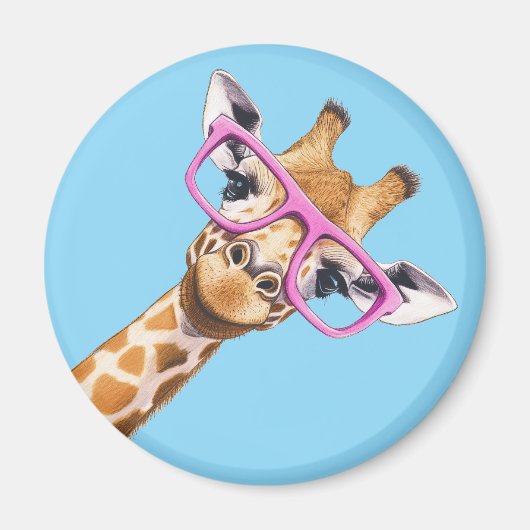 Giraffe with Pink Glasses Cute Animal Magnet #2 マグネット (正面)