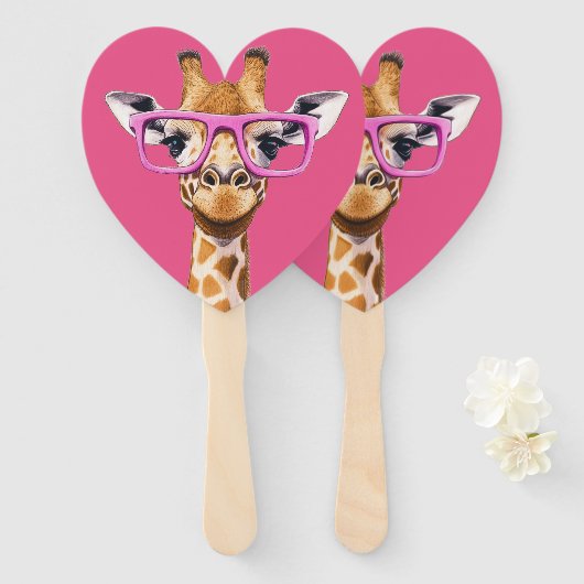 Giraffe with Pink Glasses Favors ハンドファン (正面&裏面)