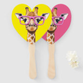 Giraffe with Pink Glasses Favors (yellow bg) ハンドファン (正面&裏面)