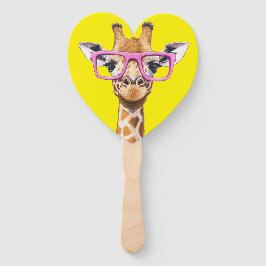 Giraffe with Pink Glasses Favors (yellow bg) ハンドファン