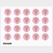 Giraffe with Pink Glasses Light Pink BG Sticker ラウンドシール (シート)