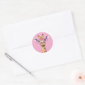 Giraffe with Pink Glasses Light Pink BG Sticker ラウンドシール (封筒)