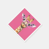 Giraffe with Pink Glasses - Pink Background スタンダードカクテルナプキン (角)