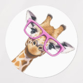 Giraffe with Pink Glasses Sticker Set Cute Animal  ラベル (デザイン1)