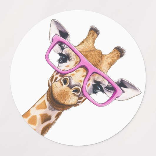 Giraffe with Pink Glasses Sticker Set Cute Animal ラベル (デザイン1)