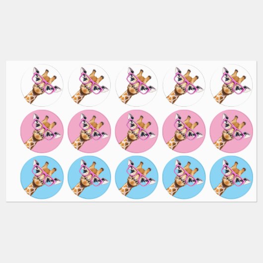 Giraffe with Pink Glasses Sticker Set Cute Animal  ラベル (シート)