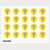 Giraffe with Pink Glasses Yellow Backgrad. Sticker ラウンドシール (シート)