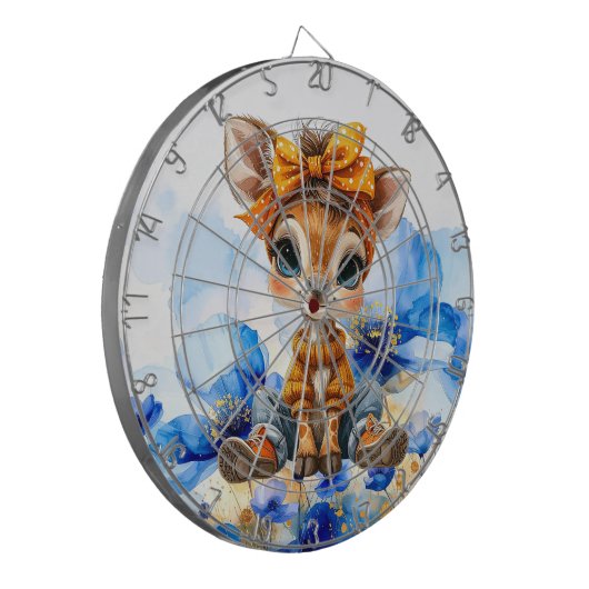 Giraffe with polka dot bow blue poppies ダーツボード (正面左)