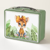 Giraffe with polka dot bow jungle メタルランチボックス (正面)