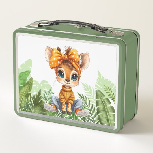 Giraffe with polka dot bow jungle メタルランチボックス (裏面)