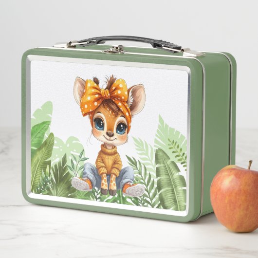 Giraffe with polka dot bow jungle メタルランチボックス (インサイチュ)