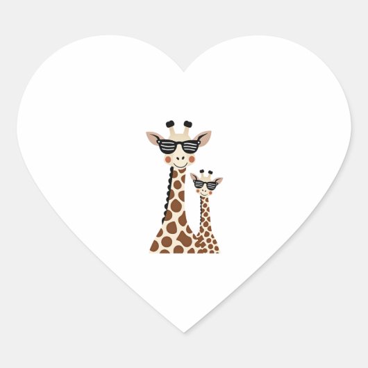 Giraffe with Sunglasses Jungle Safari Animal Giraf ハートシール (正面)