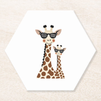 Giraffe with Sunglasses Jungle Safari Animal Giraf ペーパーコースター