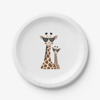 Giraffe with Sunglasses Jungle Safari Animal Giraf ペーパープレート