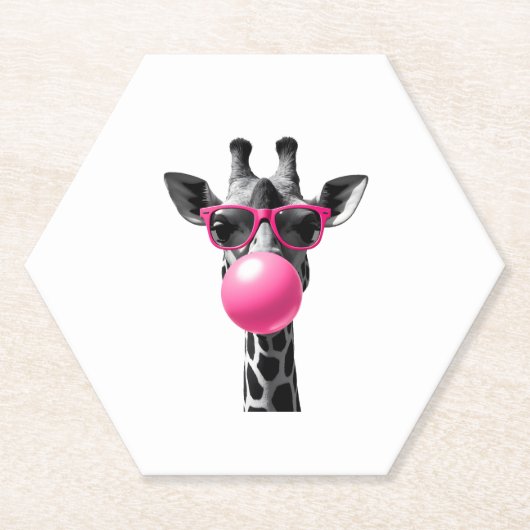 Giraffe Women Giraffe Face with Sunglasses Wild An ペーパーコースター (正面)