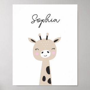 Giraffe Woodland Animal Nursery Wall Art ポスター