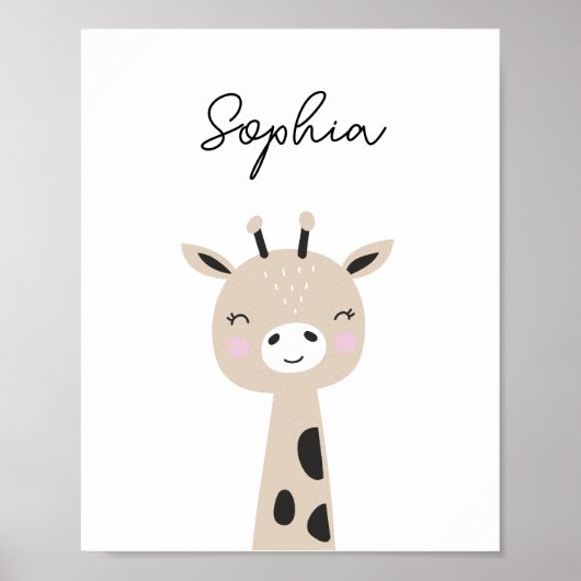Giraffe Woodland Animal  Nursery Wall Art ポスター (正面)