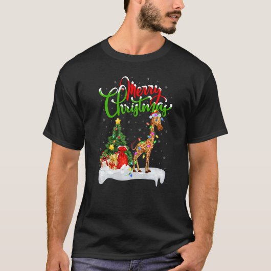 Giraffe Xmas Decorations Santa Giraffe Christmas Tシャツ (正面)