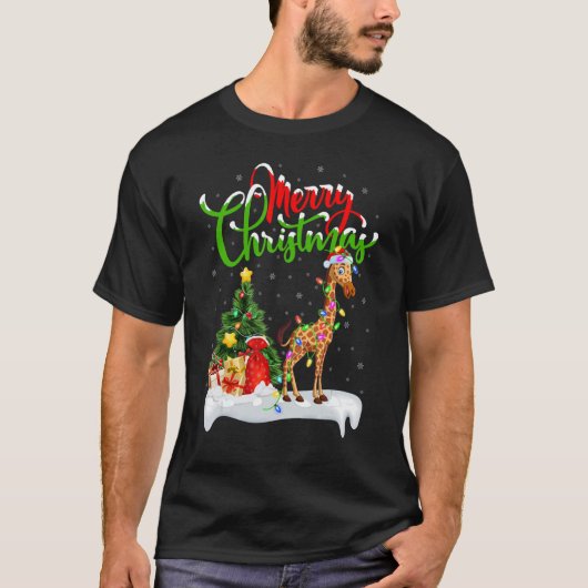 Giraffe Xmas Decorations Santa Giraffe Christmas Tシャツ (正面)