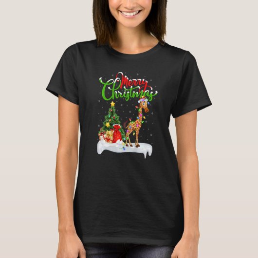 Giraffe  Xmas Decorations Santa Giraffe Christmas Tシャツ (正面)