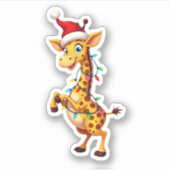 Giraffe Xmas Lighting Funny Santa Giraffe Christma シール (正面)