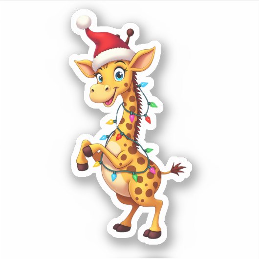 Giraffe Xmas Lighting Funny Santa Giraffe Christma シール (正面)