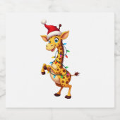 Giraffe Xmas Lighting Funny Santa Giraffe Christma スパークリングワインラベル (シングルラベル)