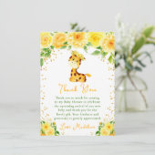Giraffe Yellow Floral Baby Shower サンキューカード (スタンド正面)