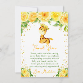 Giraffe Yellow Floral Baby Shower サンキューカード