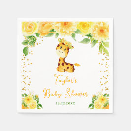 Giraffe Yellow Floral Baby Shower スタンダードカクテルナプキン
