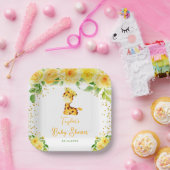 Giraffe Yellow Floral Baby Shower ペーパープレート (パーティー)