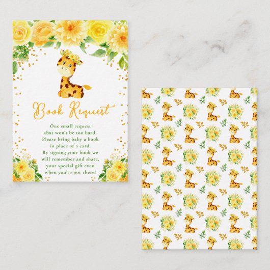 Giraffe Yellow Floral Baby Shower Book Request エンクロージャーカード (正面/裏面)