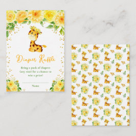 Giraffe Yellow Floral Baby Shower Diaper Raffle エンクロージャーカード
