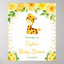 Giraffe Yellow Floral Baby Shower Welcome ポスター