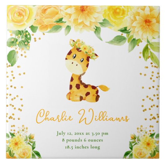 Giraffe Yellow Floral Birth Statistics タイル (正面)