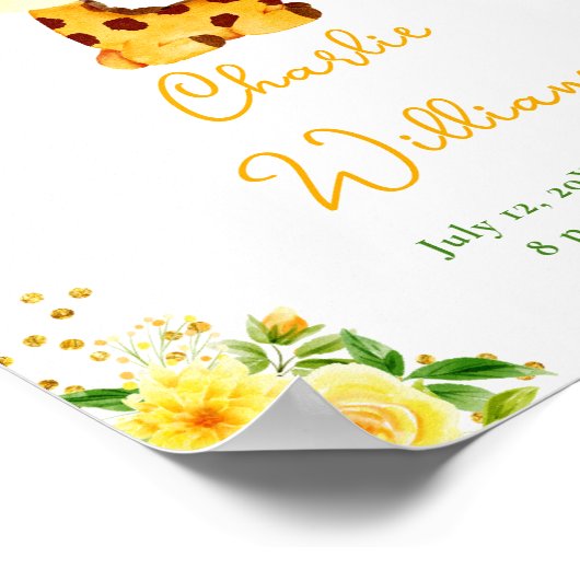 Giraffe Yellow Floral Birth Statistics ポスター (角)