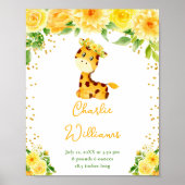 Giraffe Yellow Floral Birth Statistics ポスター (正面)