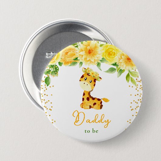Giraffe Yellow Floral Daddy To Be 缶バッジ (正面&裏面)