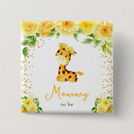 Giraffe Yellow Floral Mommy To Be 缶バッジ