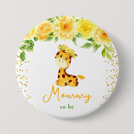 Giraffe Yellow Floral Mommy To Be 缶バッジ