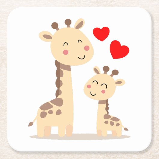  Giraffenfamilie スクエアペーパーコースター (正面)