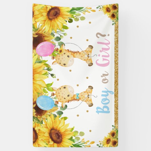 Giraffesジェンダーが赤ちゃんシャワーの男の子または女の子を明らかにする 横断幕 (縦)