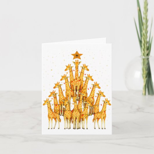 Giraffes Forming Christmas Tree Lights Star Safari カード (正面)