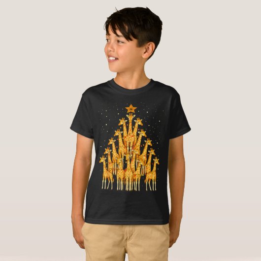 Giraffes Forming Christmas Tree Lights Star Safari Tシャツ (正面フル)