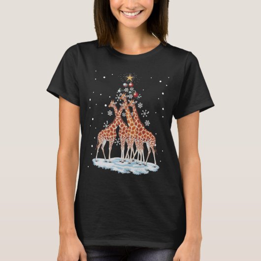 Giraffes Xmas Tree Giraffe Christmas Tree Merry Ch Tシャツ (正面)