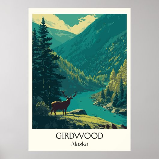 Girdwood Alaska Forest Deer Nature ポスター (正面)
